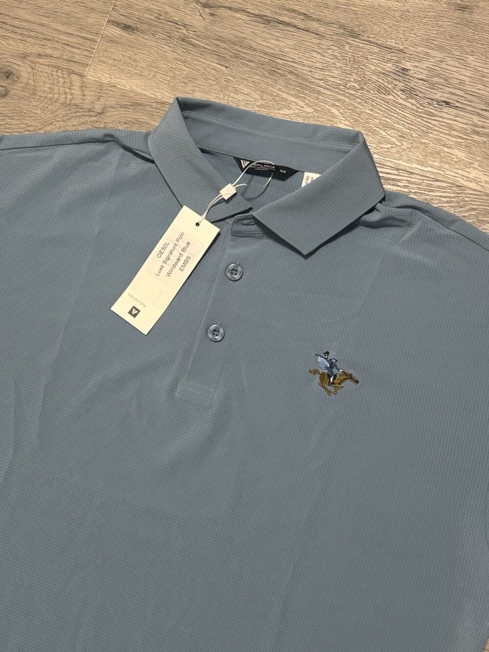 NWT Sleepy Hollow Country Club Performance Polo Shirt Levelwear Luxe M Blue